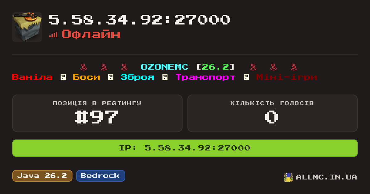 Віджет сервера 5.58.34.92:27000