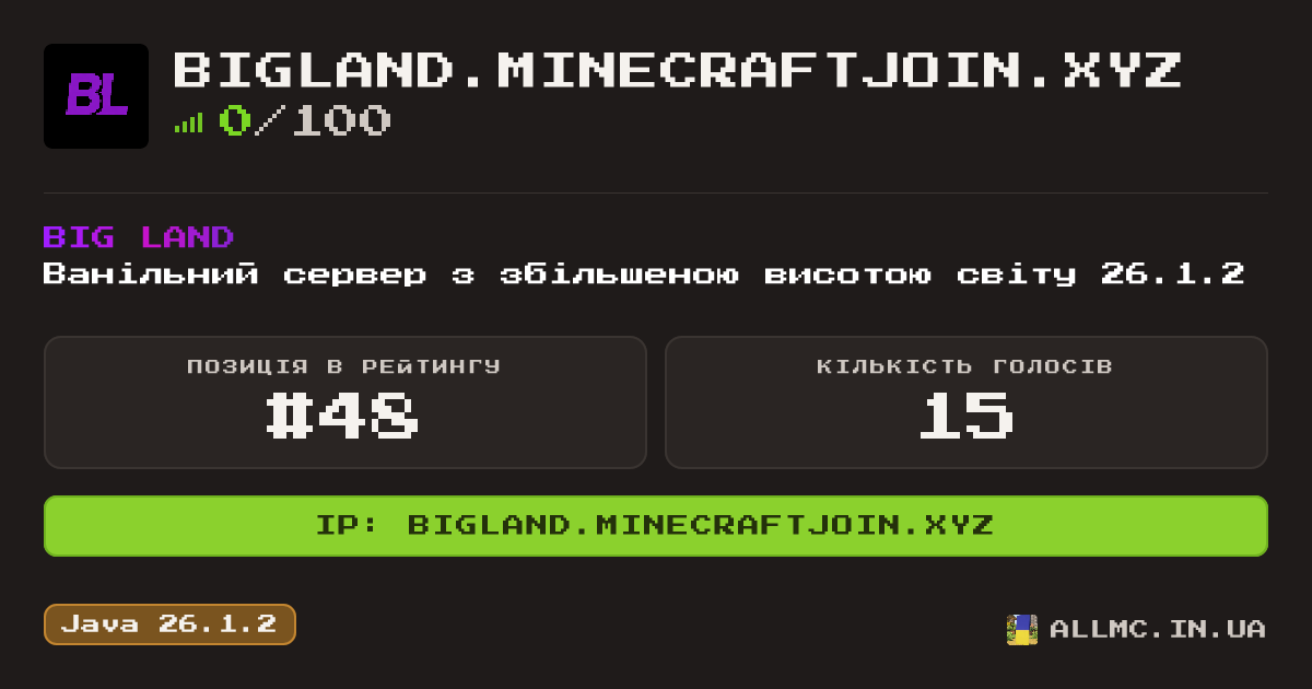 Віджет сервера bigland.minecraftjoin.xyz
