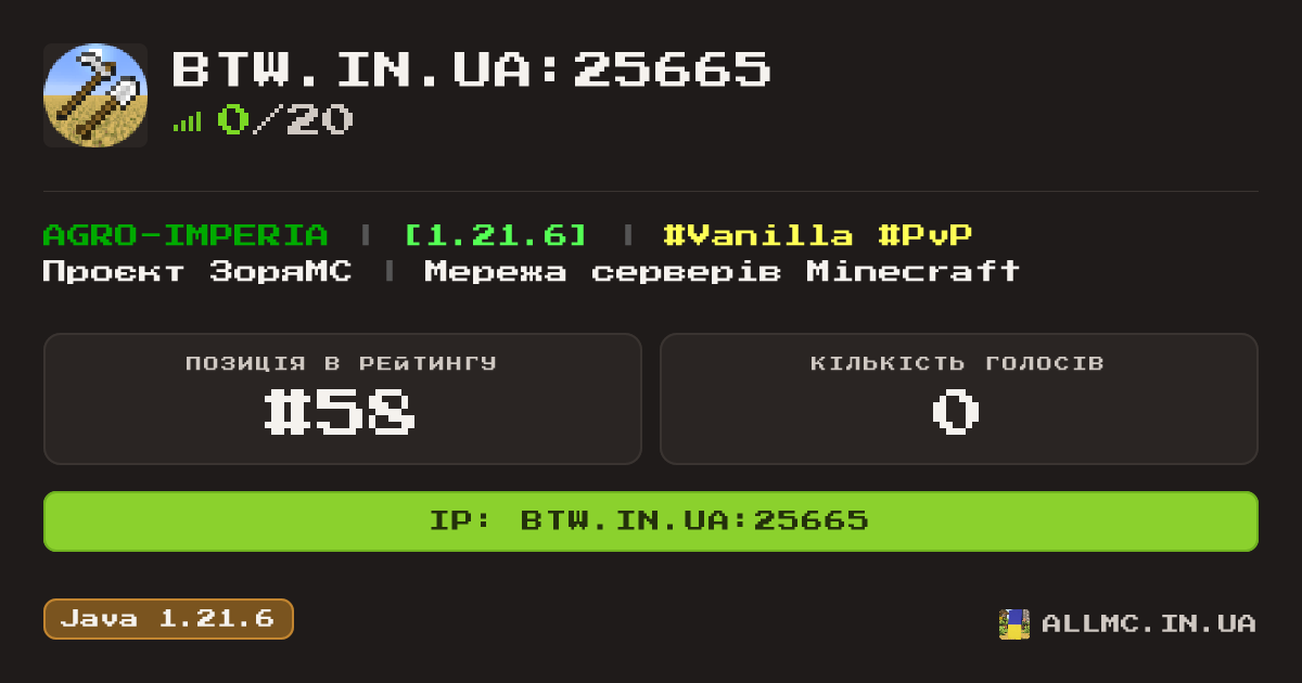 Віджет сервера btw.in.ua:25665