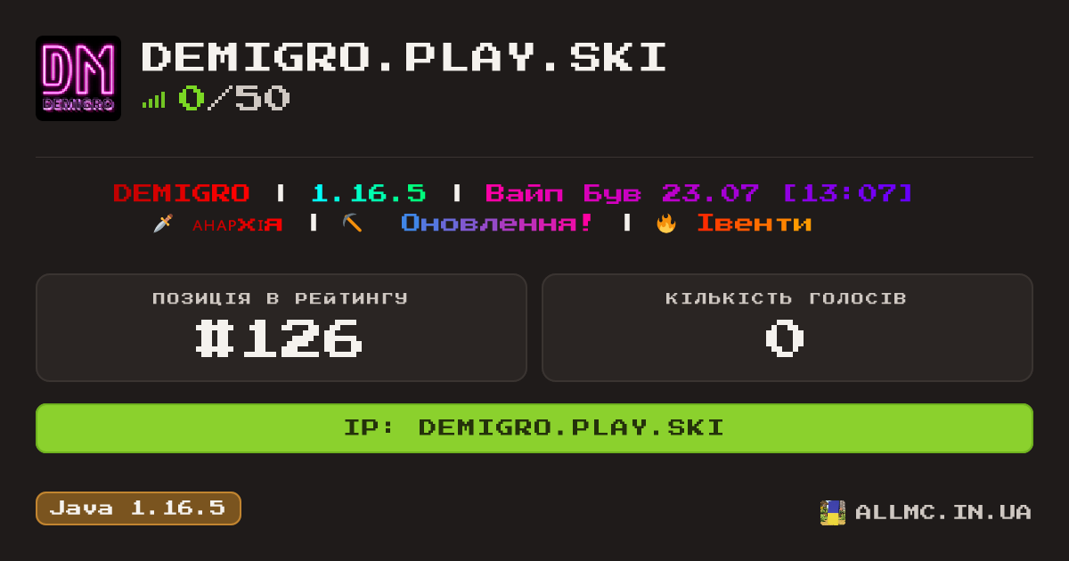 Віджет сервера demigro.play.ski