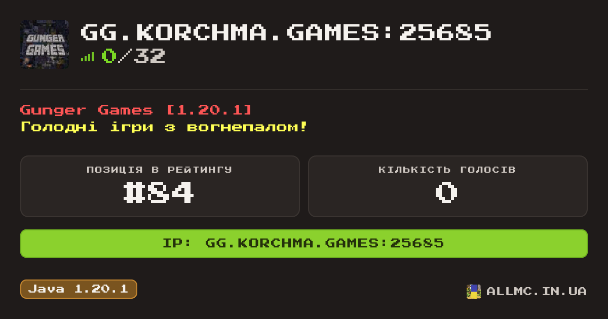 Віджет сервера gg.korchma.games:25685