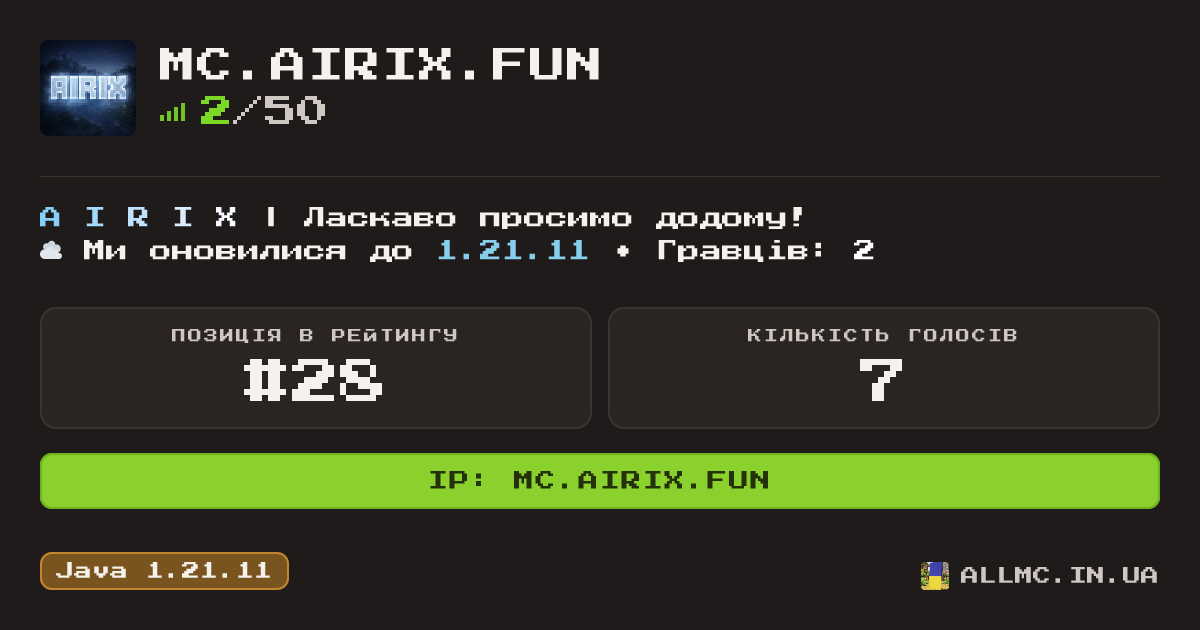 Віджет сервера mc.airix.fun