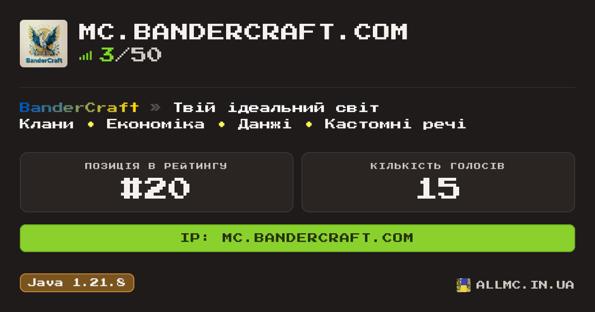 Віджет сервера mc.bandercraft.com