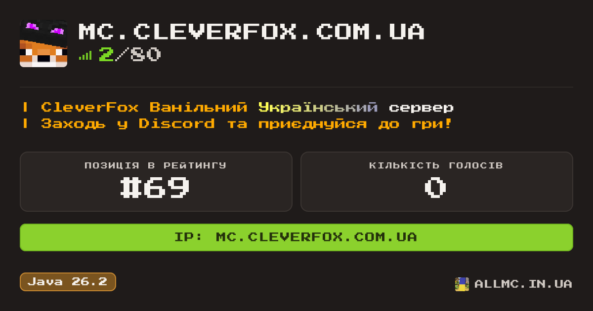 Віджет сервера mc.cleverfox.com.ua