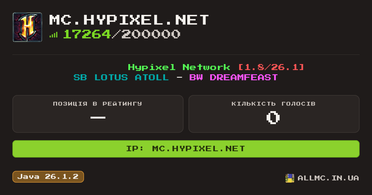 Віджет сервера mc.hypixel.net