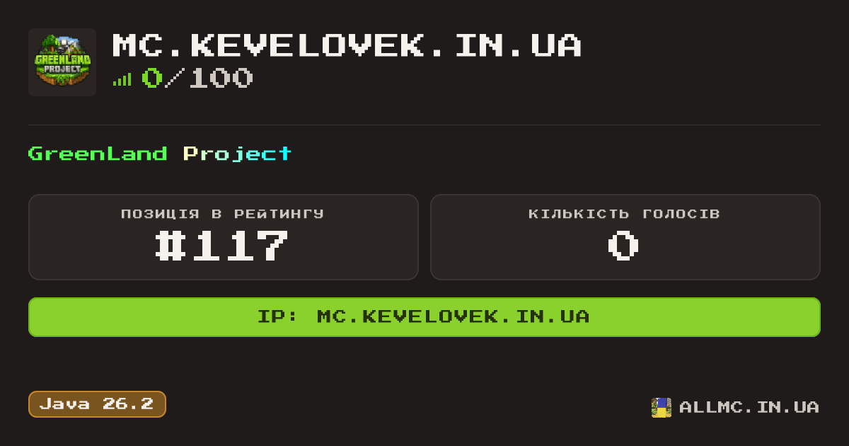 Віджет сервера mc.kevelovek.in.ua