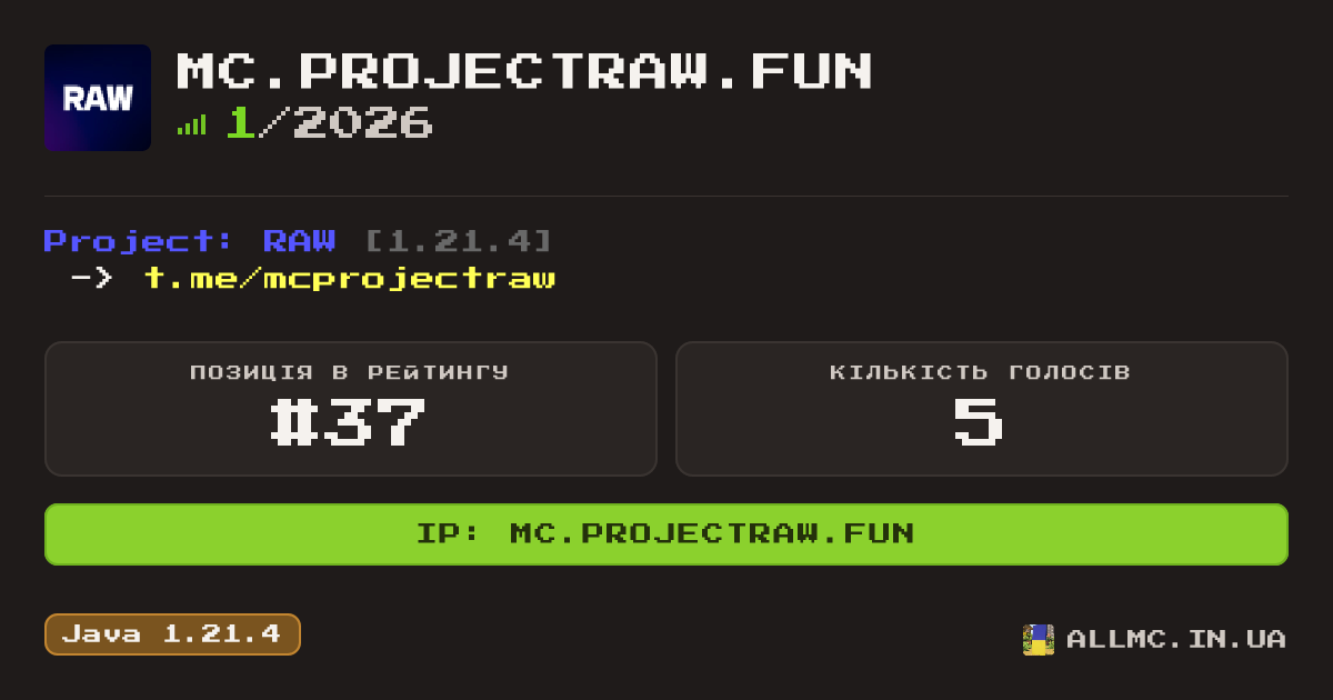 Віджет сервера mc.projectraw.fun