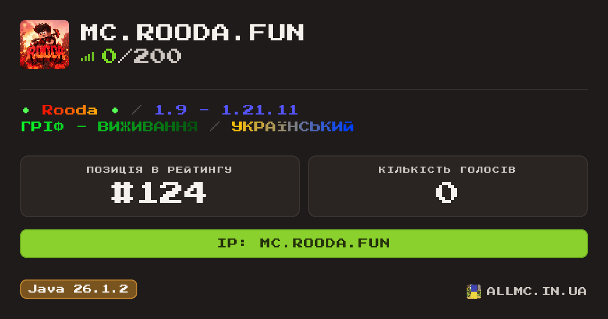 Віджет сервера mc.rooda.fun