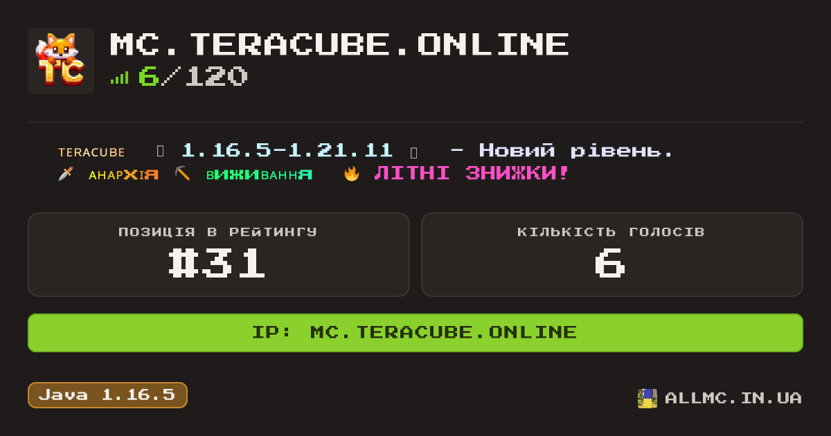 Віджет сервера mc.teracube.online