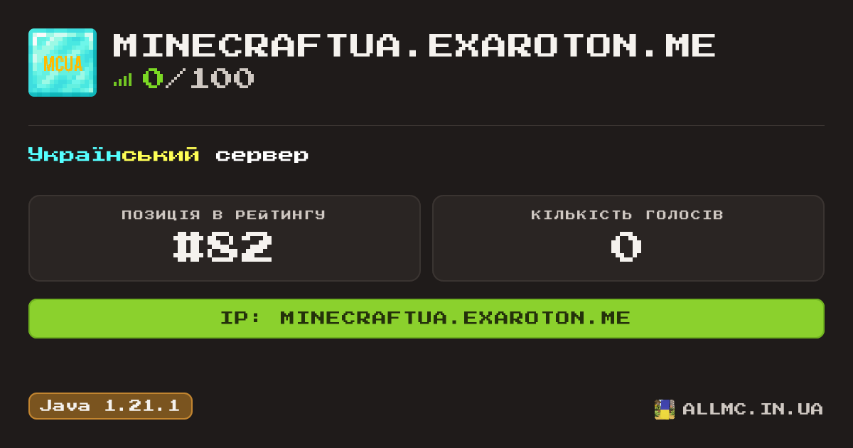 Віджет сервера minecraftua.exaroton.me