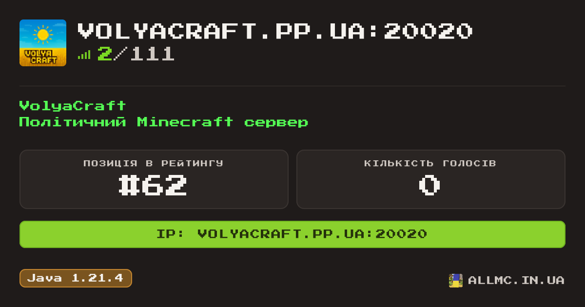 Віджет сервера volyacraft.pp.ua:20020